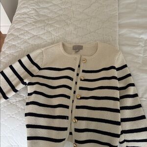 H&M Cream and Navy Striped Button Cardigan